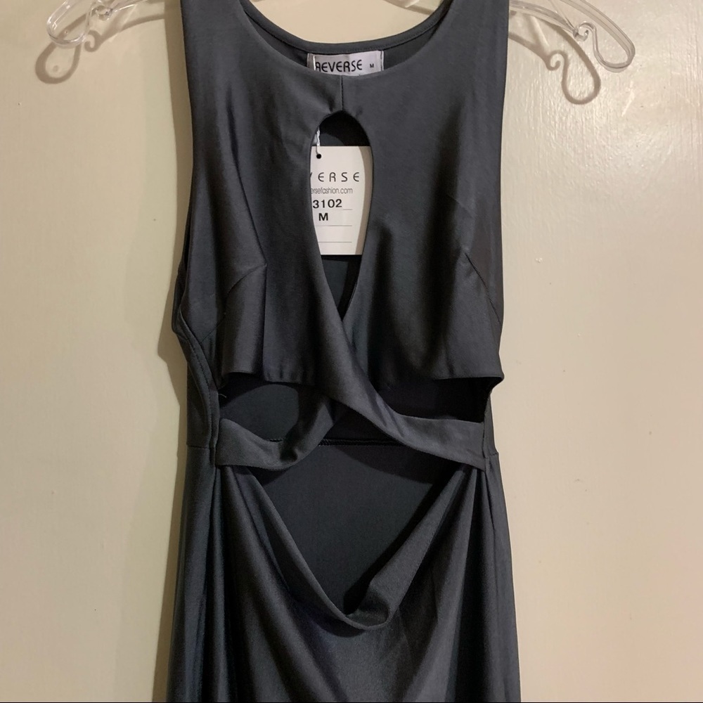 Reverse Cut Out Sleeveless Stainless Steel Gray Dress. Size Medium - Picture 8 of 10